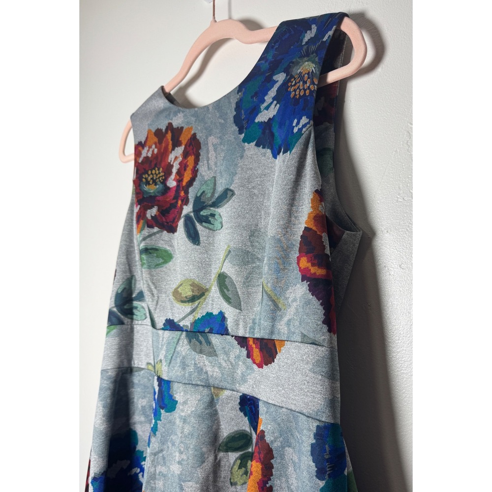 Calvin Klein Womens Floral Fit and Flare Scuba Summer Dress Grey Blue Red 12 - Picture 2 of 7